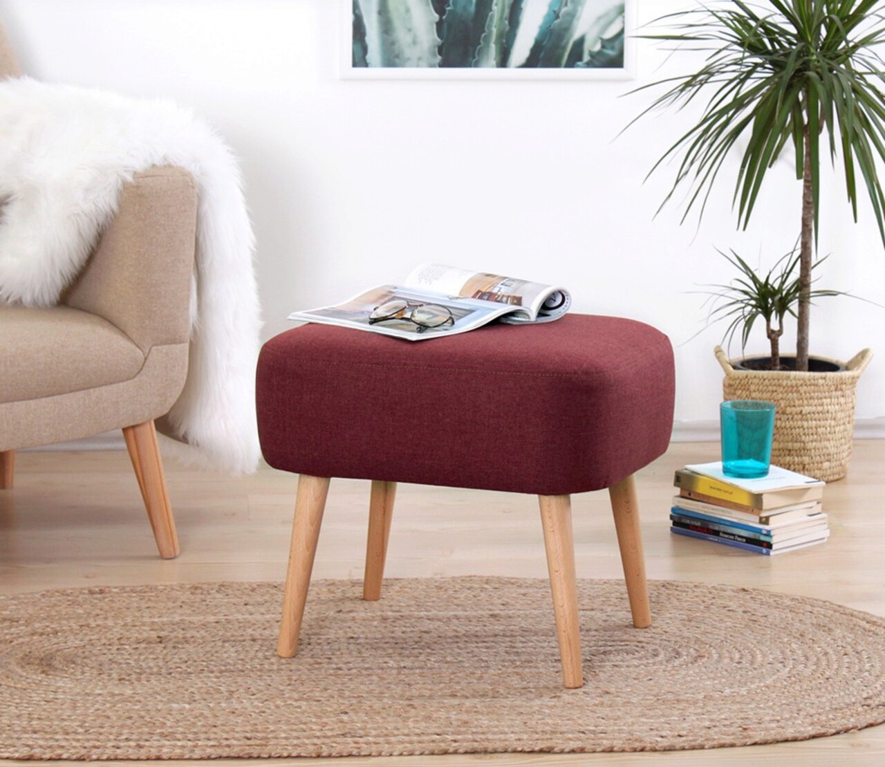 Taburet, Atelier del Sofa, 209FLF1134, Rosu claret - imagine 5